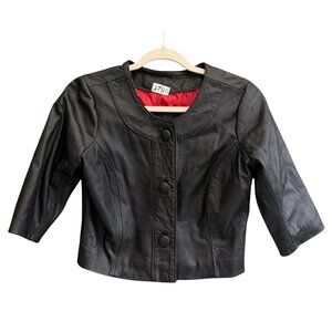 VTG Pretta Vegan Leather Button Front Cropped Jacket Women's Medium Black Moto